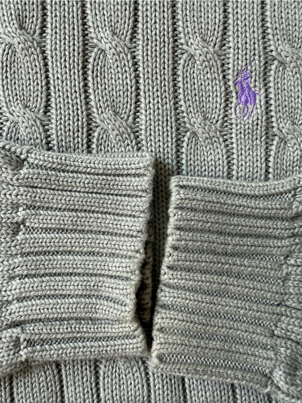 Ralph Lauren Cable Knit Cotton Sweater Green Gray Purple Pony Size L - Picture 5 of 7